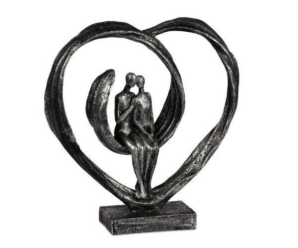 725776 Deko-Objekt Paar Im Herz Schwarz-Silber Matt 26Cm Aus Kunststein-image