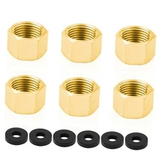 6pcs Brass Pipe Cap with Rubber Gasket, 3/8" NPT Female Pipe Plug Hex Thread 