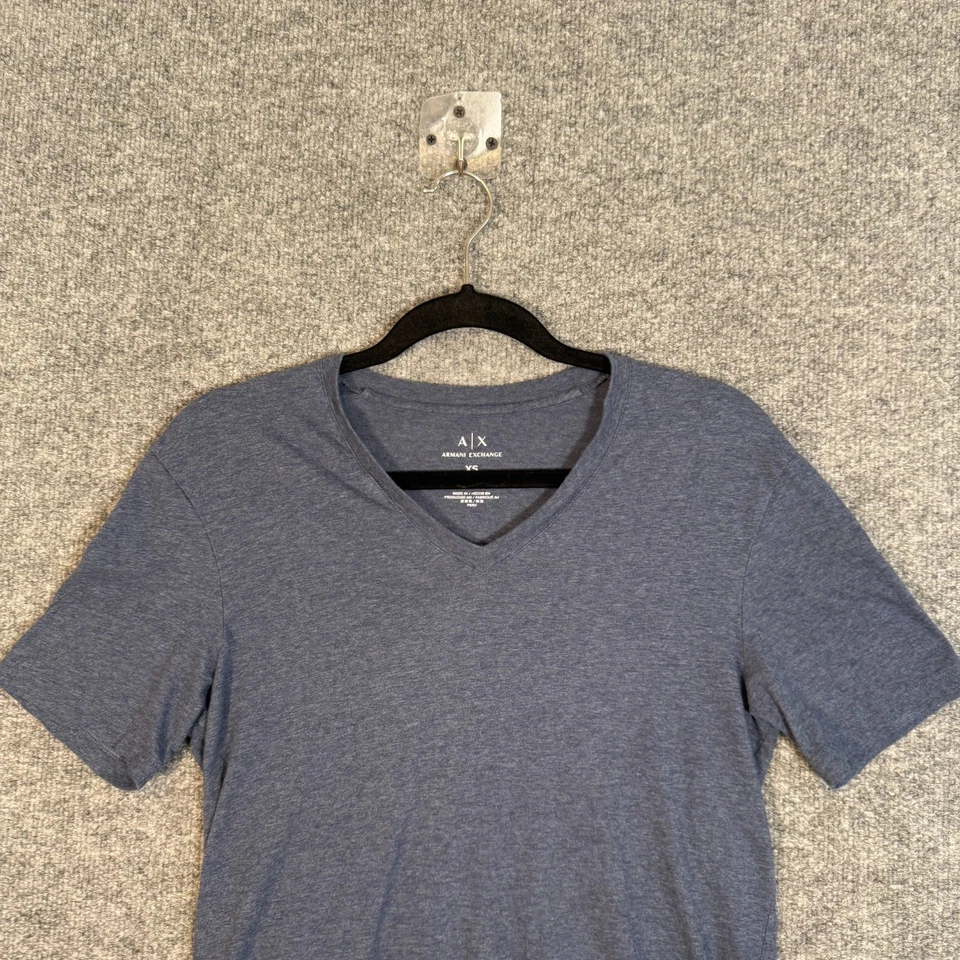 Armani Exchange Shirt Mens XS Blue Vneck Tshirt Pima Cotton Casual Stretch - Image 3 of 4