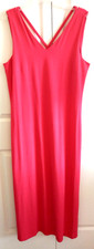 Talbots Women's Maxi Sheath Dress Cross Back V-Neck Side Slit Bright Pink - L
