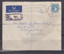 NIGERIA, 1951 Airmail Registered cover, 1s.3 LAGOS BBO, BBO mss label to Glasgow