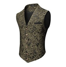 Mens Paisley Floral Suit Vest Notch Lapel Slim Fit Jacquard Waistcoat Tuxedo