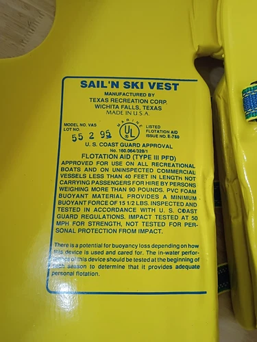 TRC Recreation Super Soft Vinyl Coated Foam Yellow Life Jacket Size Adult Small image 6