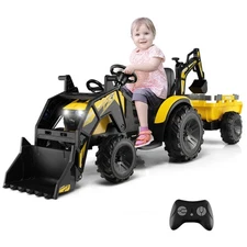 3-in-1 Kids Ride On Excavator Bulldozer 12V Electric Tractor Remote w/ Trailer