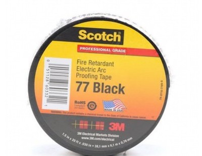 Scotch  Fire-Retardant Electric Arc Proofing Tape 77, 1-1/2 in x 20 ft,Black X10