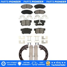 Front Rear Semi-Metallic Brake Pads & Parking Shoes Kit For Honda CR-V Acura RDX