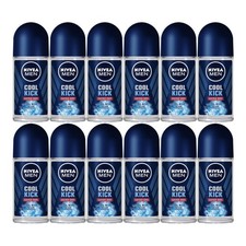 Nivea Men Cool Kick Extra Dry Cool Blue Roll-On Deodorant, 1.7oz Pack of 12 