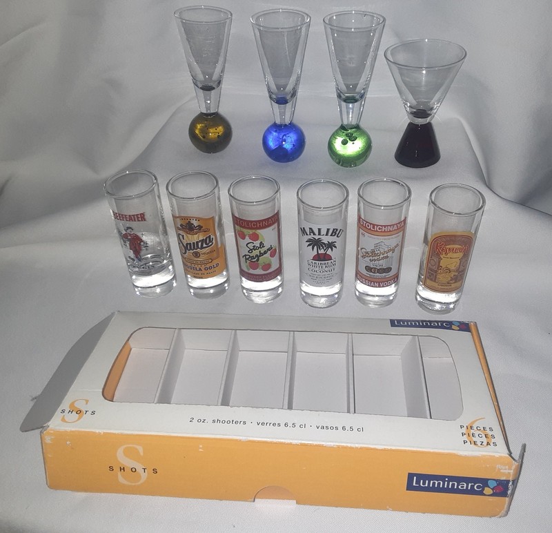 Luminarc Vintage 2oz. Shooter Glasses Set 6 New In Box Bubble Bottom Base Shot 