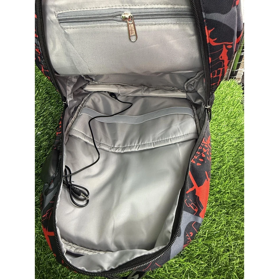 PlayStation Backpack Black Red Gray Gaming School Integrated USB Audio Techwear - Image 3 of 4