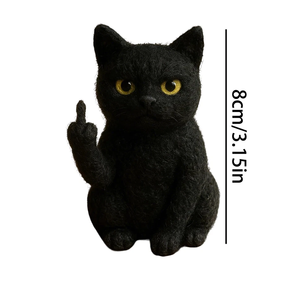 8cm Black Cat Giving the Finger Plush Toy, Soft Plush Doll Kids Birthday Gifts - Image 3 of 4