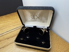 After Six Tuxedo Cufflinks  Shirt Stud Set Black Onyx Look Gold Tone