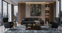 Polstergarnitur 3 Sitzer Sofa Leder Schwarz Kissen Sessel Elegant Neu