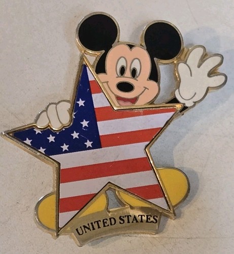 Mickey Mouse Disney Trading Pin Flag USA Pin Back & Card - Picture 2 of 8