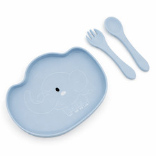 Baby Bubidoodo Feeding Set, 3PCS Silicone Plate / Fork / Spoon - Themed Elephant