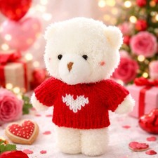 Mini Teddy Bear Plush Keychain Red Sweater White Heart Valentine Bag Charm 5