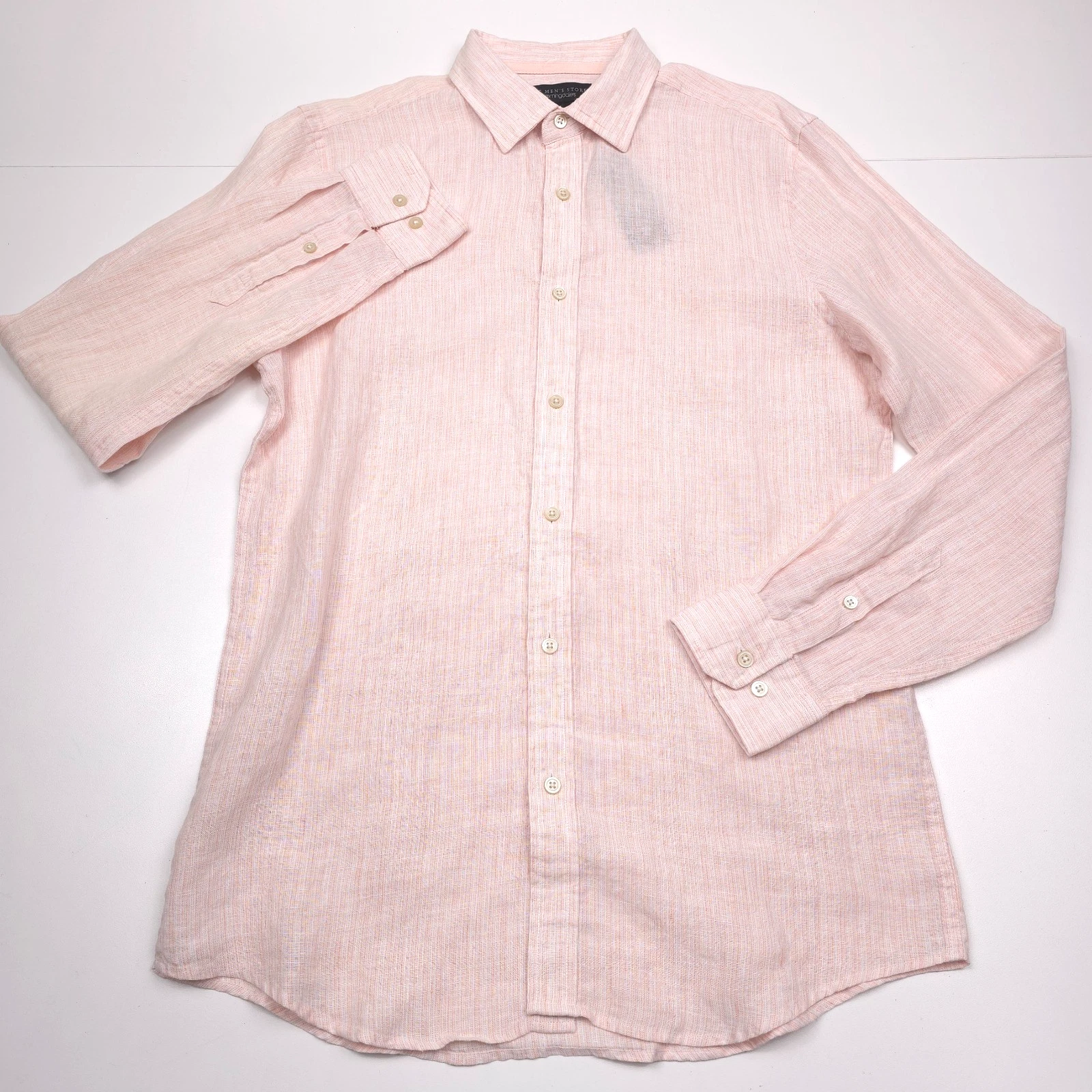 Bloomingdales Linen Button Up Shirt Mens Medium M Pale Peach Pencil Striped NWT
Opens in a new windo