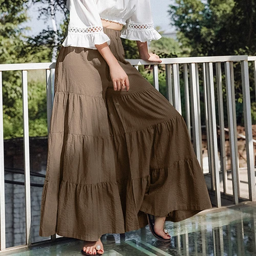 Pantalones largos informales de pierna ancha para mujer Pantalones culottes lisos sueltos - Imagen 16 de 30