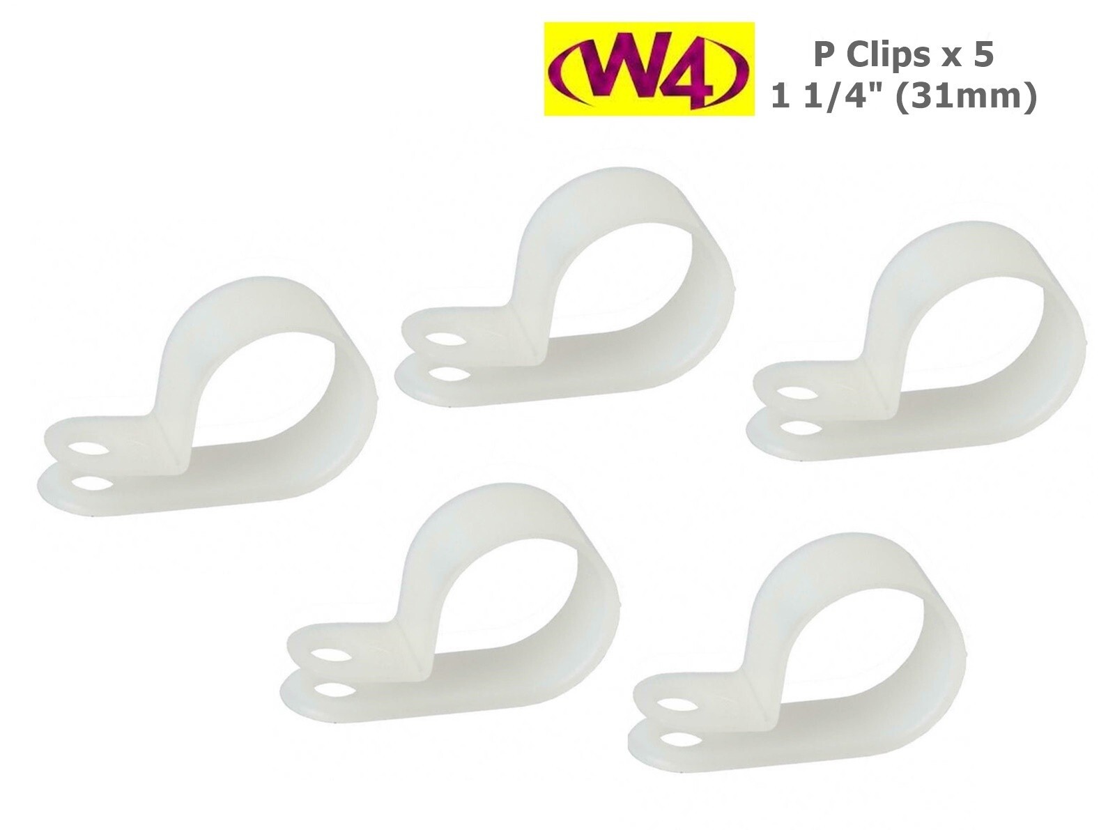 W4 Pipe ""P"" Clips - Pack Of Five - To Suit Pipes & Cables Up To 31mm Diameter