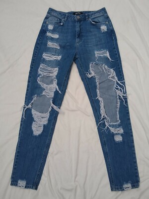 MISSGUIDED UK 10 Extreme Distressed Skinny Jeans Zip Up - Main Image