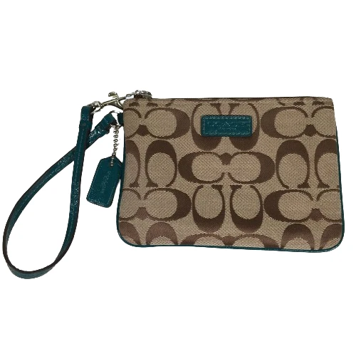 Coach F51775 Park Signature Jacquard Portafoglio Polso Pochette Cachi Blu Teal