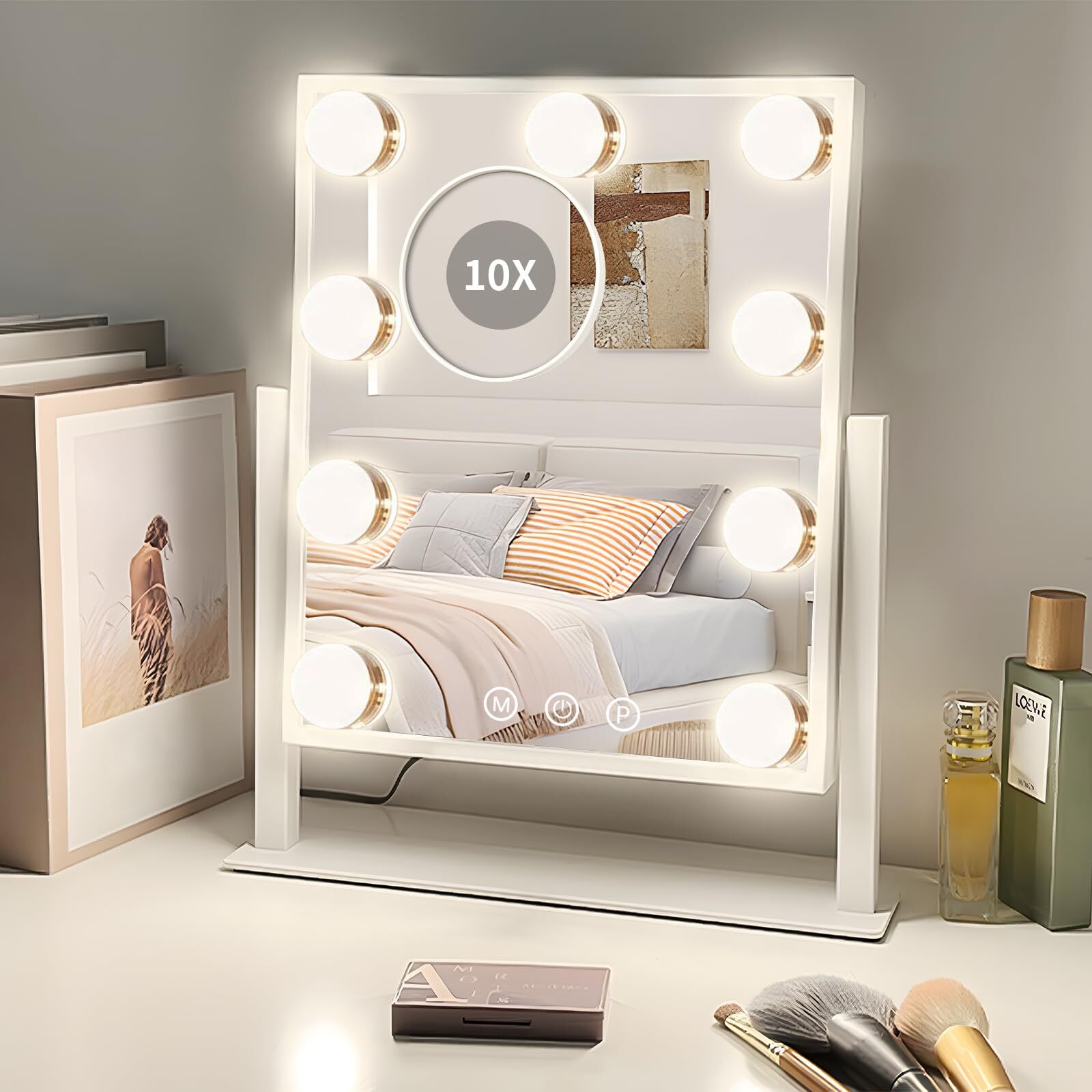 Lighted Makeup Mirror with 9 Bulbs and 3 Color Lighting Modes-image