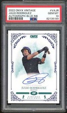 Julio Rodrguez Rookie Card 2022 Onyx Vintage Autograph Blue Ink #VAJR PSA 10