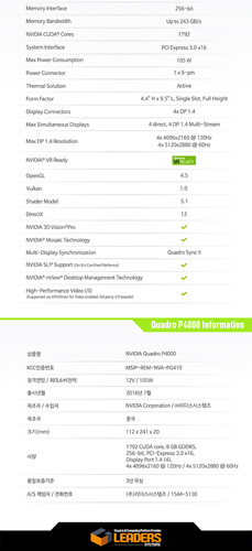 [Leadtek]Quadro P4000 D5 8GB Leaders Pascal Architecture/VR/Rendering/Simulation - Picture 12 of 12