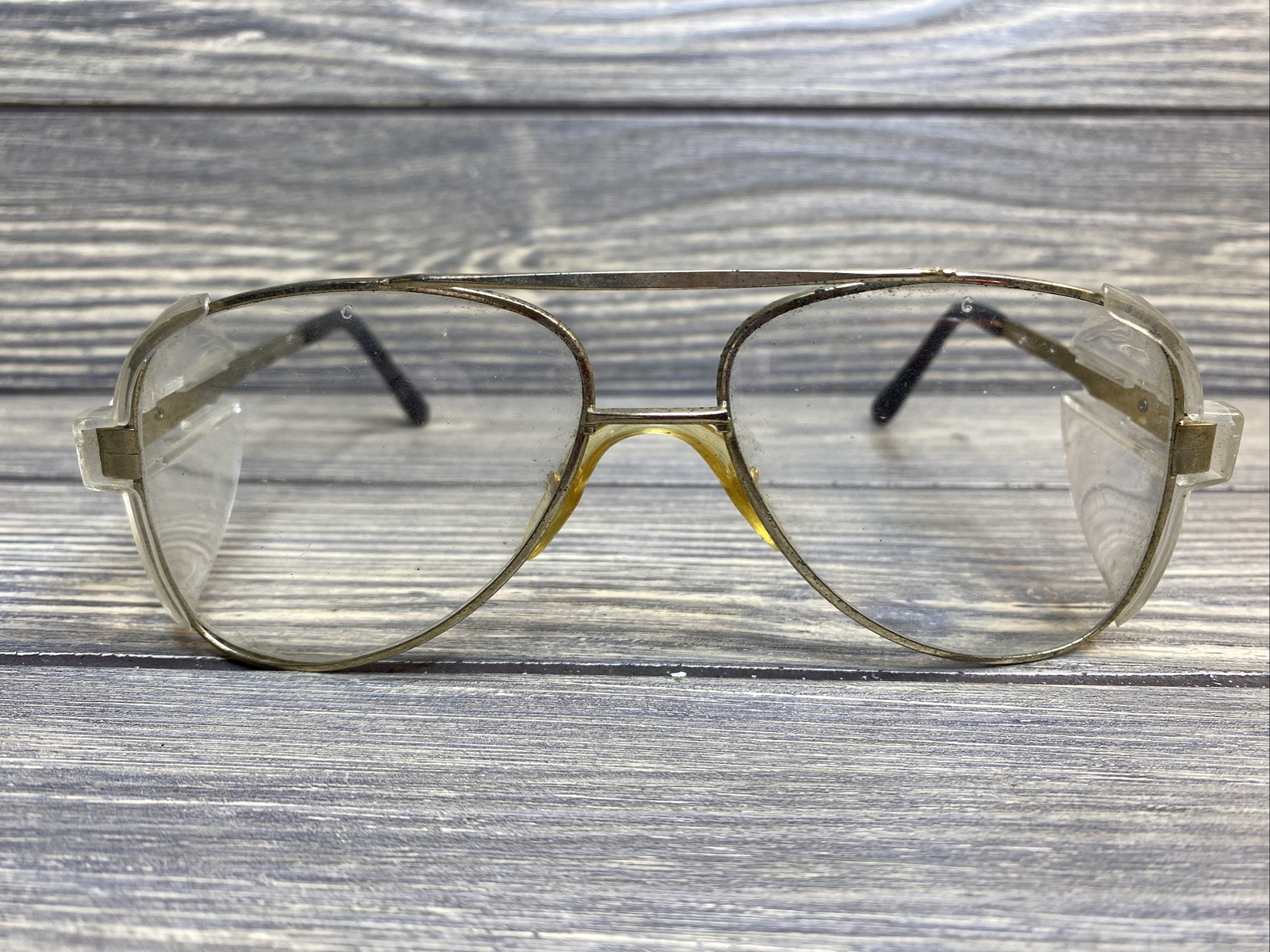 Vintage Crews Engineer Z87 Gold Rim Tear Drop Shaped Saftey Goggles