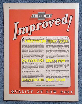 1926 Chevy Superior Vintage Large Ad ''Improved! Quality at Low Cost''