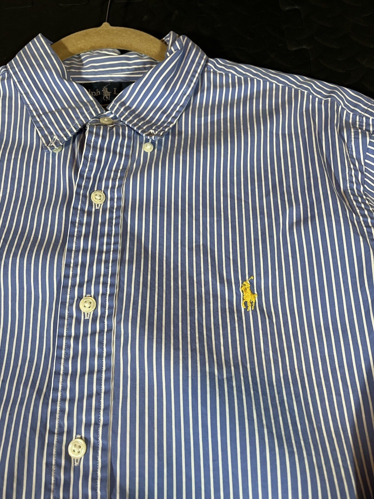 Polo Ralph Lauren Camicia Personalizzata Uomo Large L Blu Bianco Pony Righe Cotone