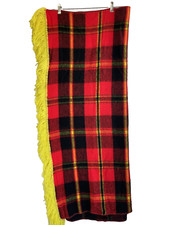 Vintage Throw Stadium Carriage Red Black BLANKET Tartan Plaid Fringed 45x74