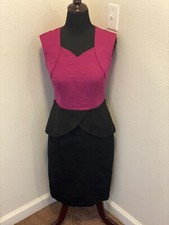 Carolina Herrera 100% Wool Sheath Dress Stretch Two Tone Peplum Sleeveless 6