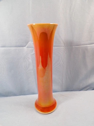 Vintage Imperial Art Glass Lead Lustre Vase Orange Iridescent Over Milk Glass #2