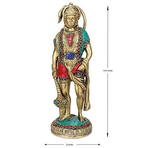 Brass Lord Hanuman Bajrangbali Sankat Mochan Idol Murti for Home 10"H - Picture 4 of 5
