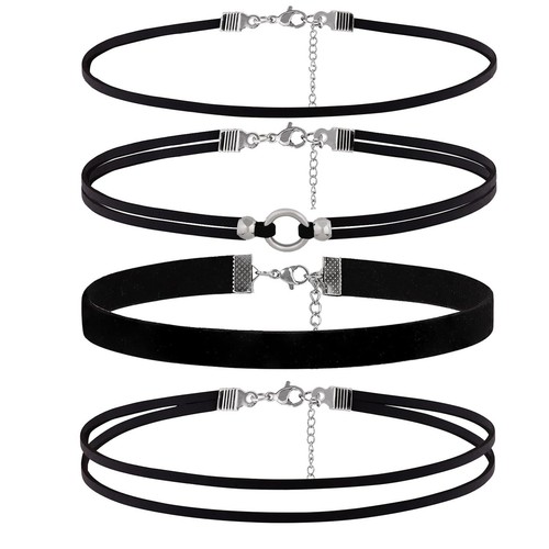 PINCHUAN 4PCS Black Choker Necklace for Women Velvet Choker Heart Pendant Nec...
