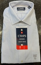NWT Chaps Medium 15 1/2 32/33 Long Sleeve Blue/White Striped Dress Shirt