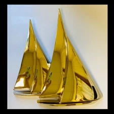 Vtg 70’s Sailboats Gold Tone Syroco Wall Art Decor Nautical MCM Beach House