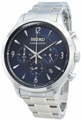 SEIKO Herrenuhr Chronograph Datum 43mm Edelstahlarmband Deep Blue SSB339P1