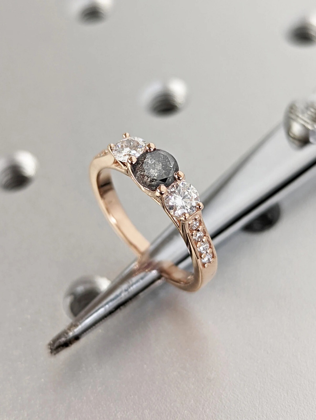 Black Rutile Sterling Silver Engagement Ring with Dainty Silver Gemstone-image