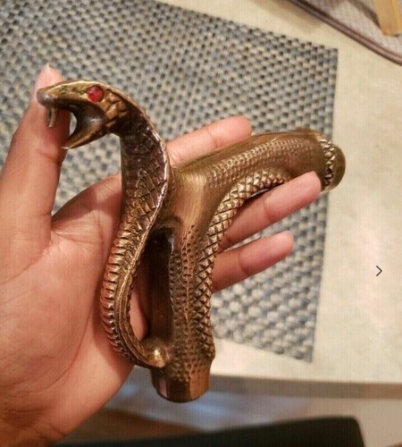 Maniglie bastone da passeggio canna per bastone vintage ottone design serpente cobra regalo. - Foto 4 di 6