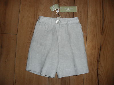 KLEINE LEINEN DESIGNER BABY JUNGE GRAU 100 % LEINEN BERMUDA KURZ ALTER 0-6 MONATE NEU