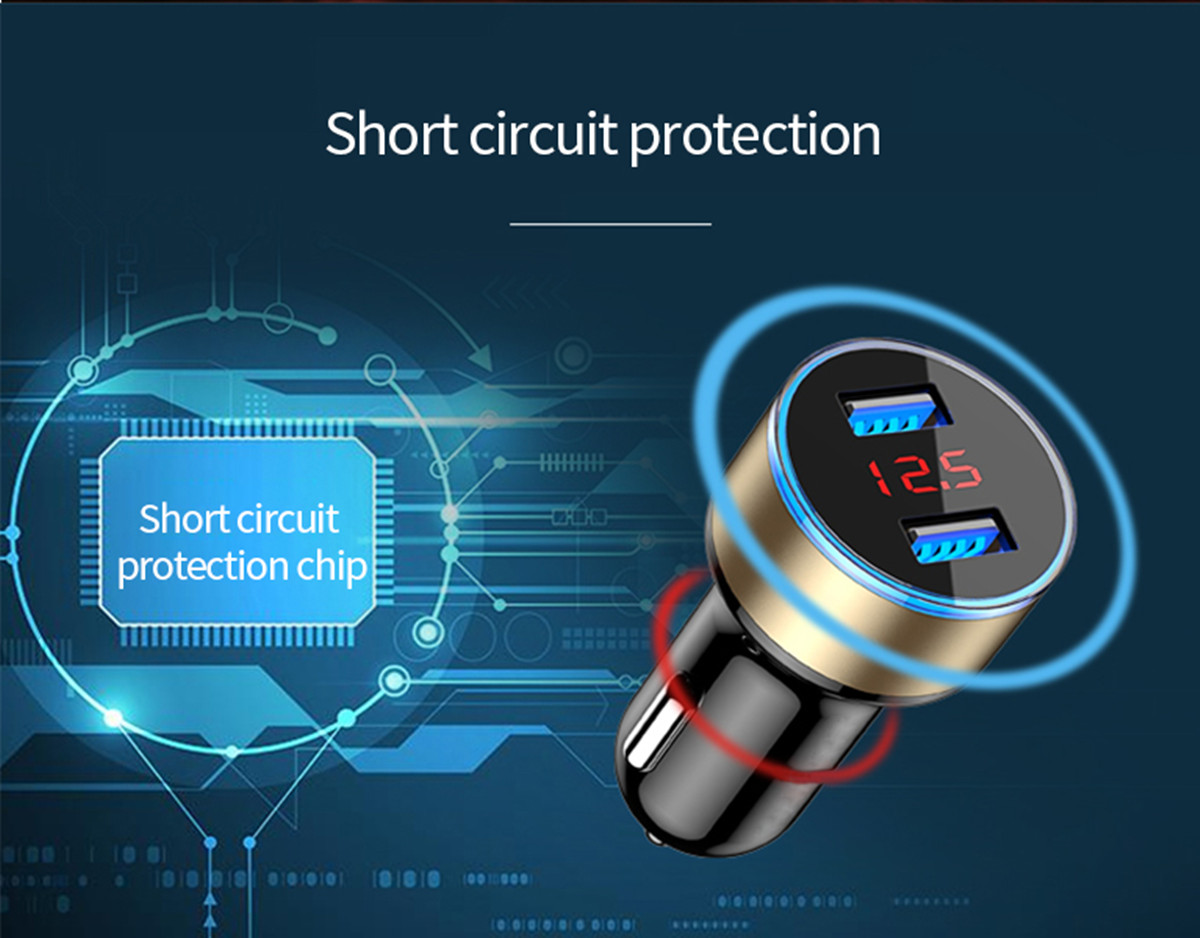 Fast Car Phone Charger Adapter Dual USB Port 3.1A LED Digital Display Voltmeter