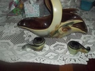Hull fruit basket Mid Century USA with two matching candle holders Wheat pattern