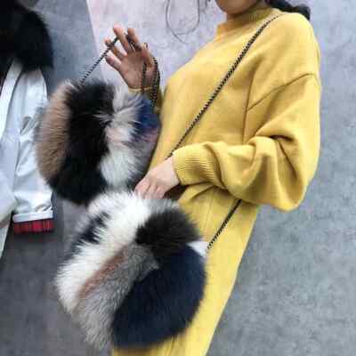 Winter Womens Solid Soft Real Fur Handbags Hand Bag Party Bags Fox Hair 1 PC