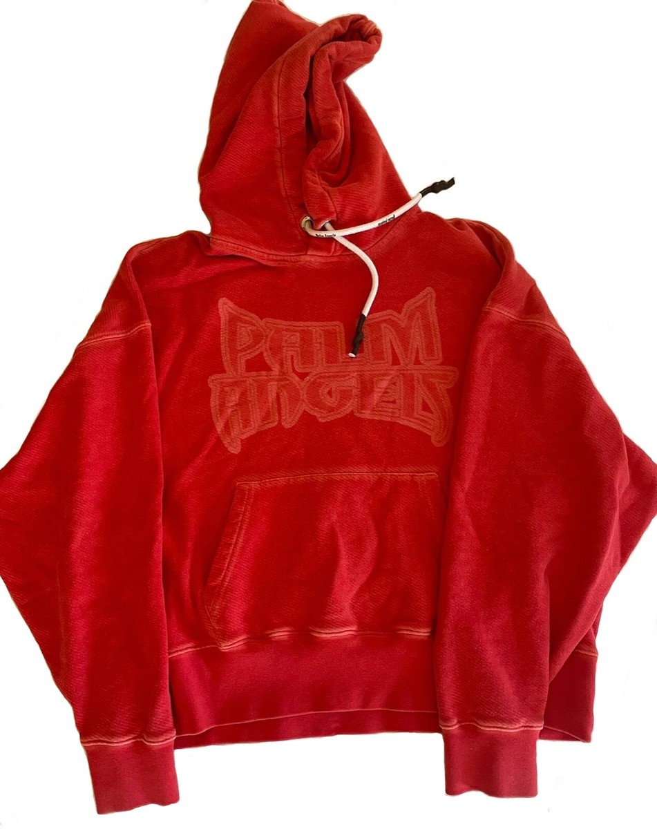 Palm Angels red stonewashed oversized box fit hoodie mens S UK