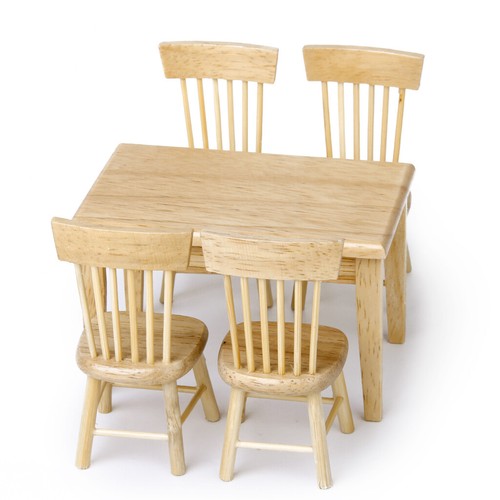 1/12 Dolls Casa Mobili Tavolo da pranzo in legno 4 Sedia Play Set stile 5pz - Photo 9/12