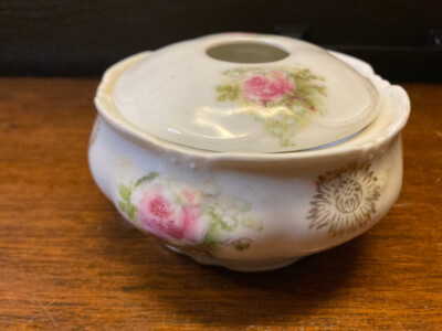 Antique Vintage Hair Receiver Porcelain Hand Painted Roses Pink Floral Unmarked