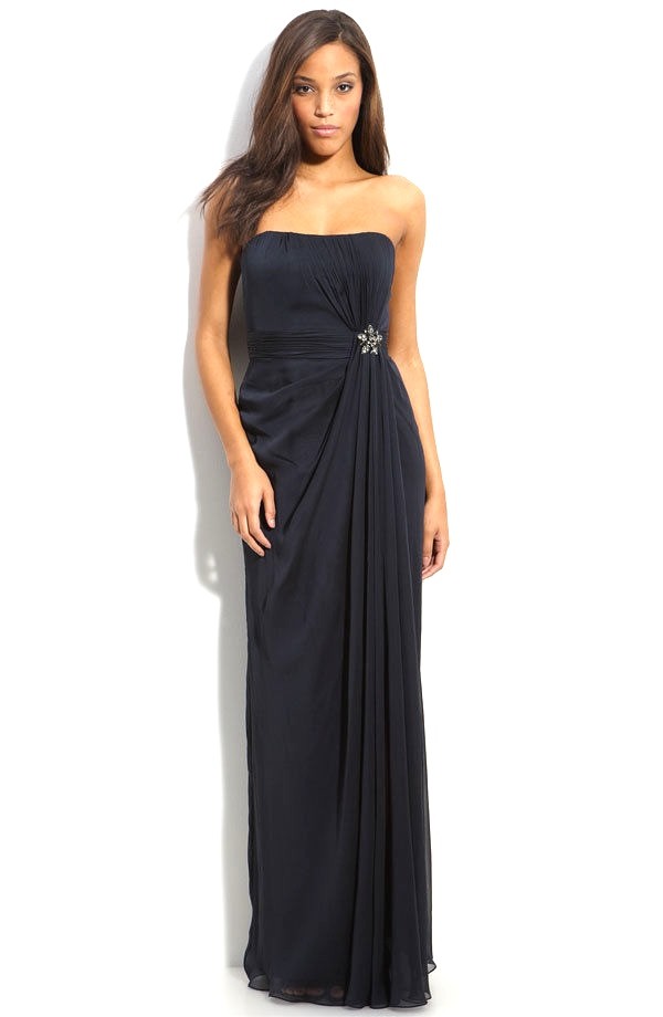 black strapless chiffon dress Classic Black Strapless Chiffon Maxi Dress Small (2/4) / Black