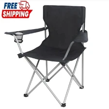 Basic Quad Folding Camp Chair with Cup Holder, Black
