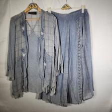 boho light blue denim look luiselle cardigan and midi gypsy skirt size 14-16 l